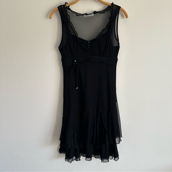 Vintage Dresses & Skirts - Vintage Y2K Cache Cache Dress Fairy Whimsigoth Grunge Mini Sparkles Mesh Black